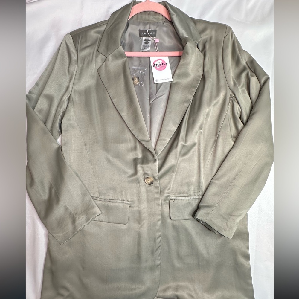 Sans Souci Satin-Look Olive Blazer - Size S | New With Tags